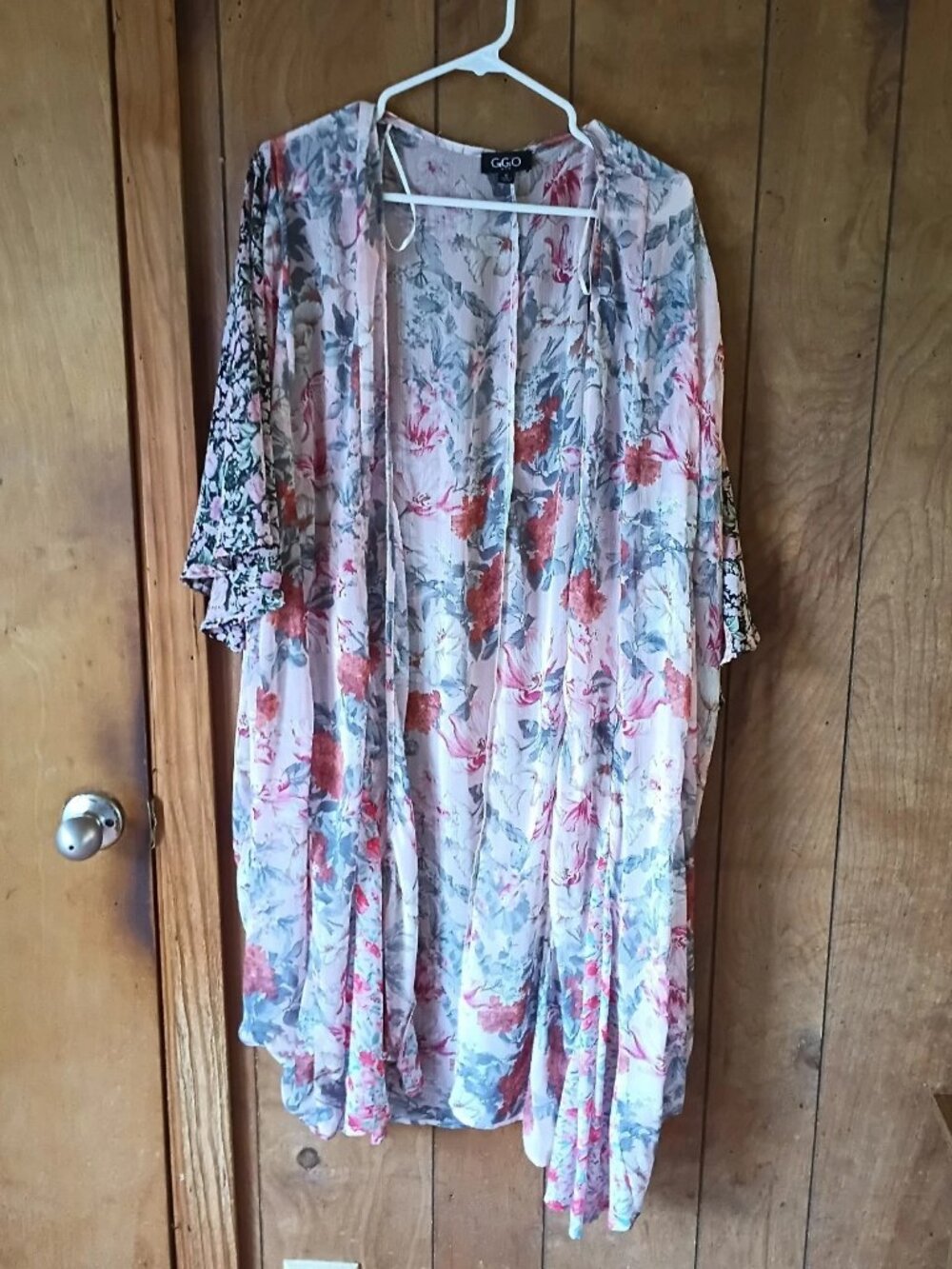 Gigio Women's Size Small Sheer Floral Open Front Long Kimono Cardigan Boho